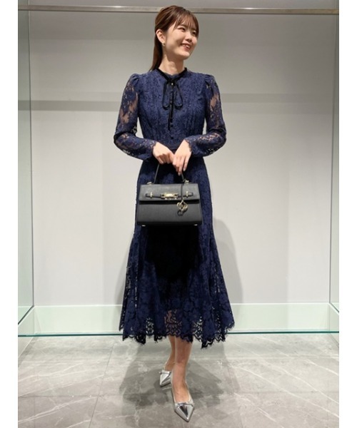 セルフォードネイビー レース襟 長袖ワンピース セルフォードネイビー