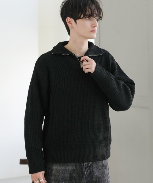 ASTRONOMY セーター ニット ビッグシルエット畦編みハーフジップニット