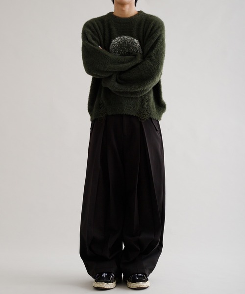 セーター ニット 「EPNK」Damage logo shaggy knit / ダメージロゴ