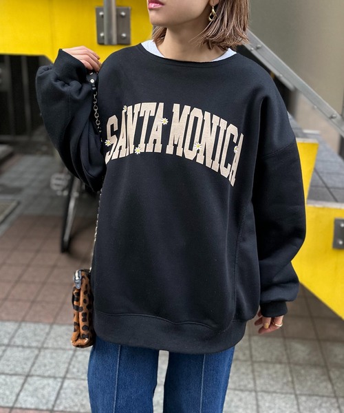 mi via loca トレーナー スウェット ウラケ裏起毛フラワー刺しゅうロゴ