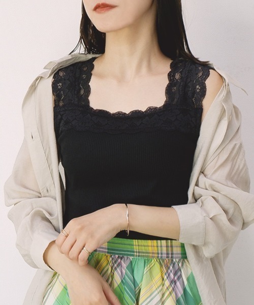 CLOTHY タンクトップ ノースリーブ 「上品なレースで高見え♪」ブラ紐