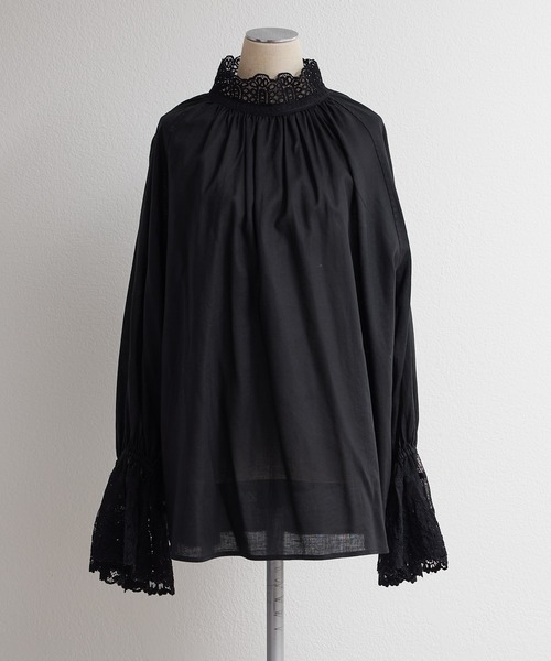 pual ce cin ブラウス シャツ 襟袖レースプチハイネックブラウス