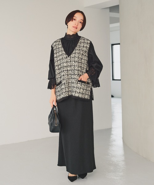 pual ce cin ブラウス シャツ 襟袖レースプチハイネックブラウス