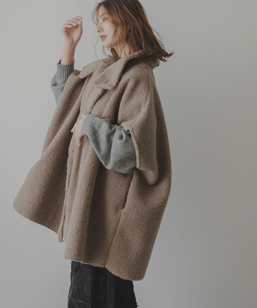 rectangle（レクタングル） ポンチョ 2WAY襟ムートンボアポンチョ