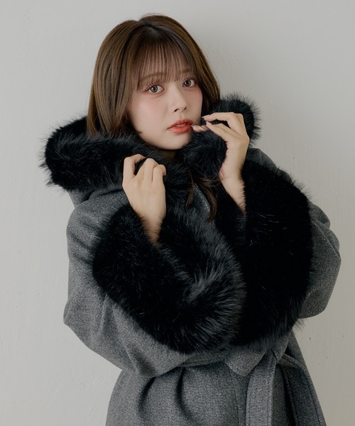 Chico（チコ） ポンチョ 「4色展開」ファー襟ケープコート レディース