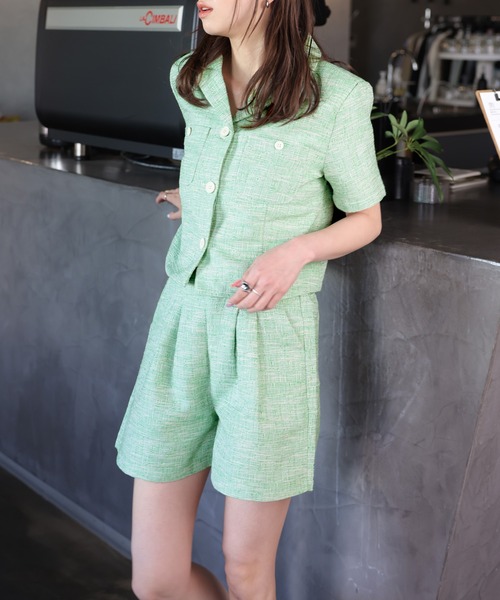 セットアップ ツイードジャケット＋ツイードショートパンツ