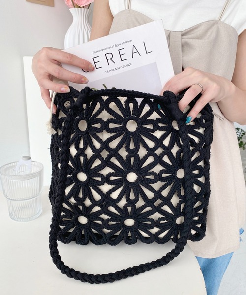 moment+ トートバッグ フラワー編みトートバッグ レディース