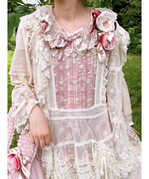 PINK HOUSE（ピンクハウス） ワンピース ローズレース使いミックス