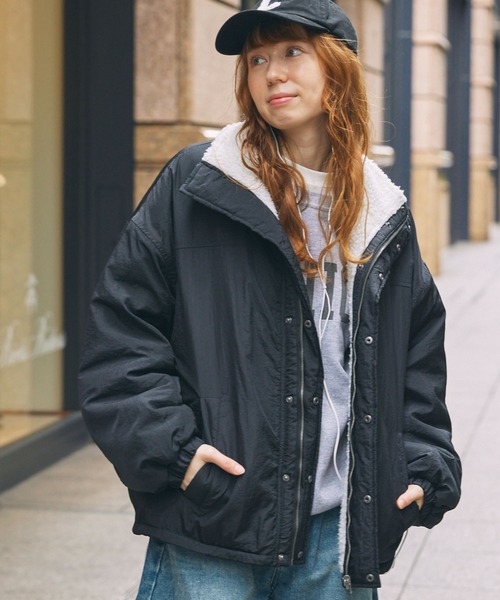 ブルゾン アウター ボア×ナイロン リバーシブル スタンド オーバー