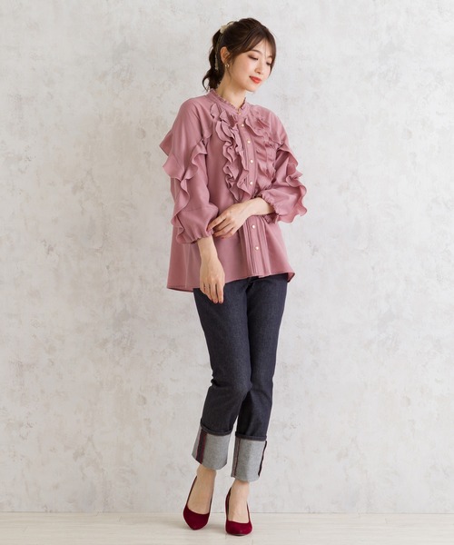 Rose Tiara（ローズティアラ） ブラウス シャツ ダンガリーラッフル