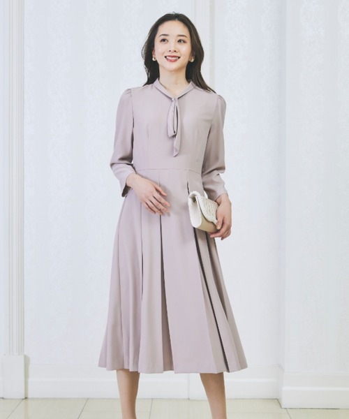 AOYAMA ワンピース 「WEB限定」ボウタイ付きボックスプリーツ