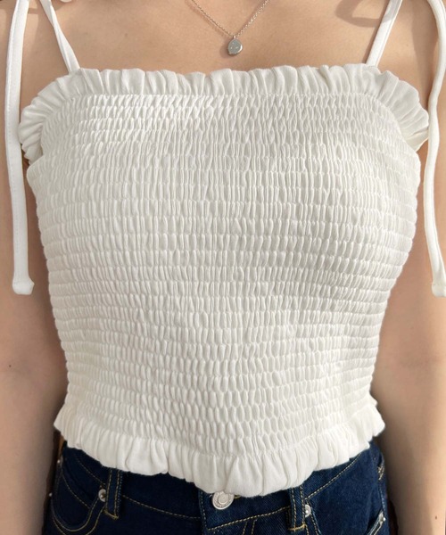 moment+ キャミソール 綿100％フライスカップ付きショルダーリボン