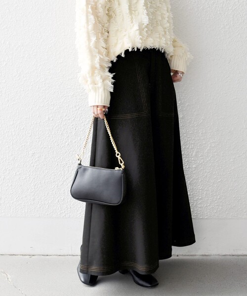 SHIPS any スカート any:「洗濯機可能」チノ ステッチ フレア ロング