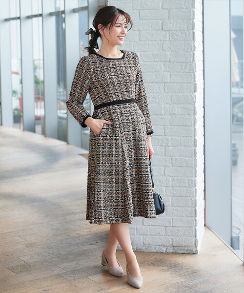 Tiaclasse ワンピース 配色ツイードワンピース : ZOZOTOWN Yahoo!店