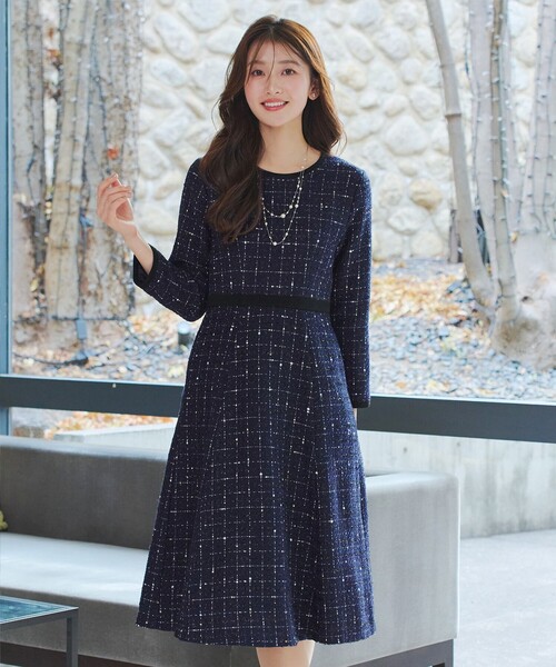 Tiaclasse ワンピース 配色ツイードワンピース : ZOZOTOWN Yahoo!店