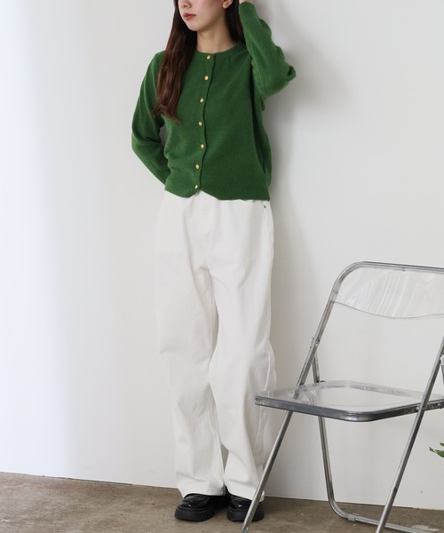 ROOP TOKYO カーディガン ゴールドボタンショート丈クルーネックニット