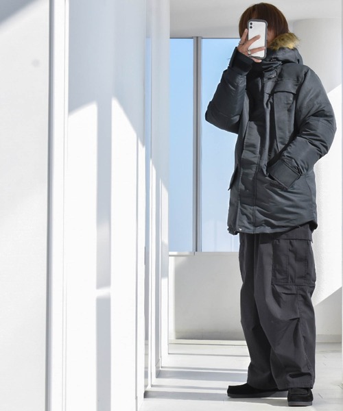 モッズコート コート タスラン 中綿フードファージャケット メンズ