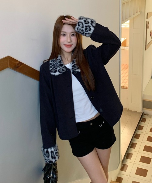 ViViDAY コート アウター 「新色追加」ヒョウ柄エコファー付きアウター