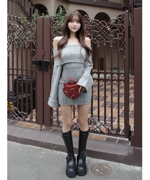 Darich（ダーリッチ） ワンピース ヘアリーオフショルニットミニ