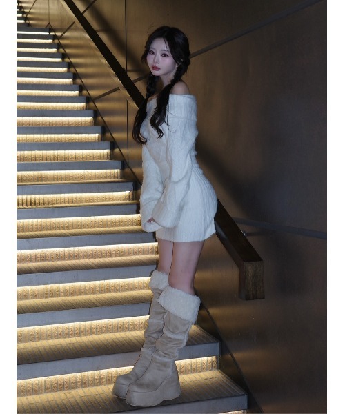 Darich（ダーリッチ） ワンピース ヘアリーオフショルニットミニ