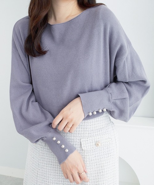 alotta（アロッタ） ニット セーター 「綿100」パール調ボタン付ミラノ