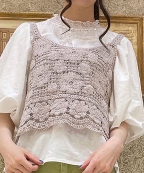 axes femme（アクシーズ ファム） キャミソール 花モチーフクロシェ