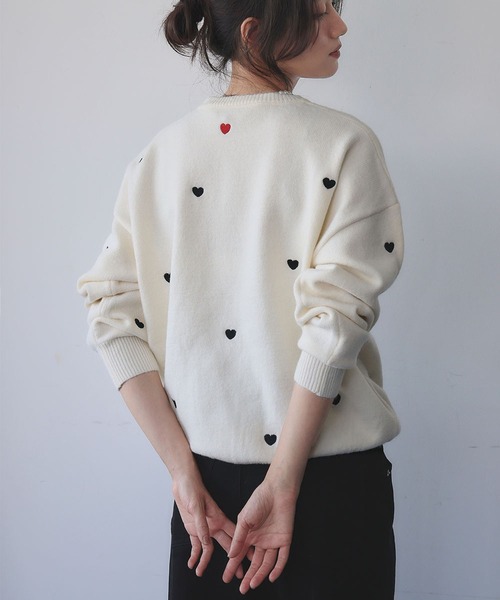 ELFRANK ニット セーター 「新色追加」ハート刺繍 ニット プルオーバー