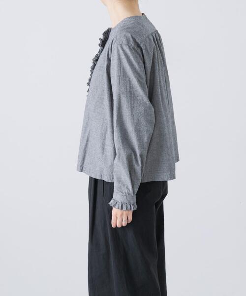 かぐれ ブラウス シャツ コットンシルクフリルブラウス レディース