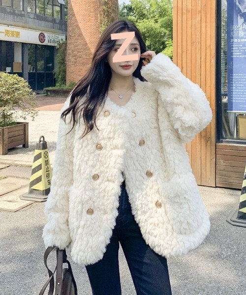 ジャケット ノーカラージャケット もこもこ ノーカラーフェイクファー