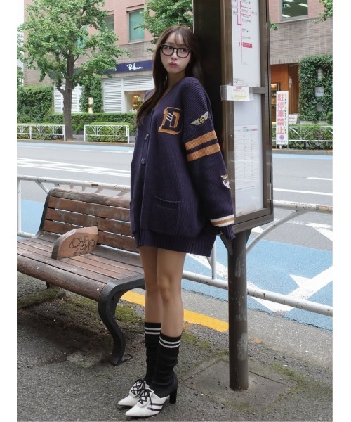 Darich（ダーリッチ） カーディガン カレッジワッペンVネックニット