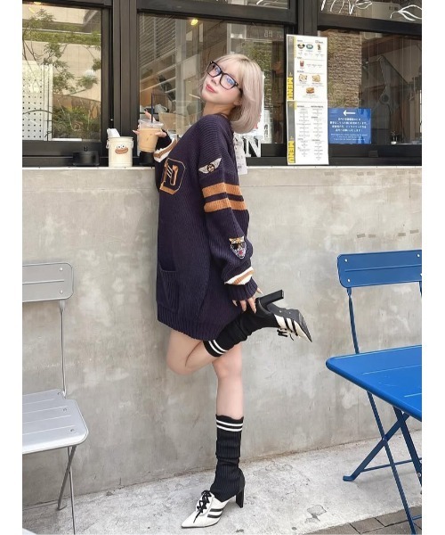 Darich（ダーリッチ） カーディガン カレッジワッペンVネックニット