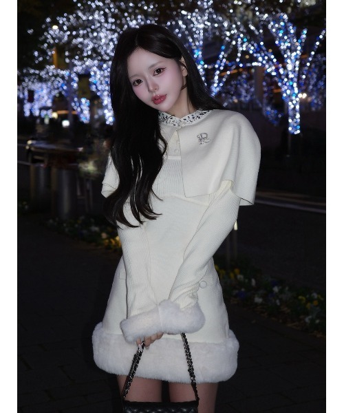 Darich（ダーリッチ） ワンピース ビジューケープニットミニワンピース