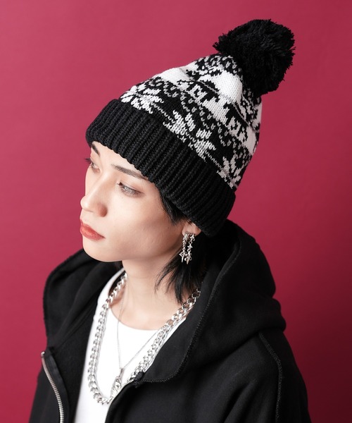 ニット帽 ニットキャップ an meets zakka ノルディック柄ボンボン