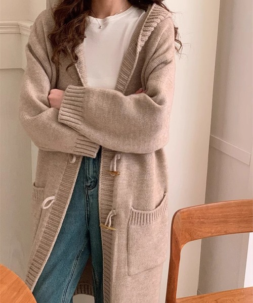 aimoha（アイモハ） カーディガン フード付きニットロングカーディガン