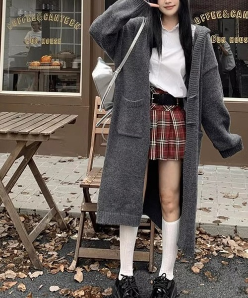 aimoha（アイモハ） カーディガン フード付きニットロングカーディガン