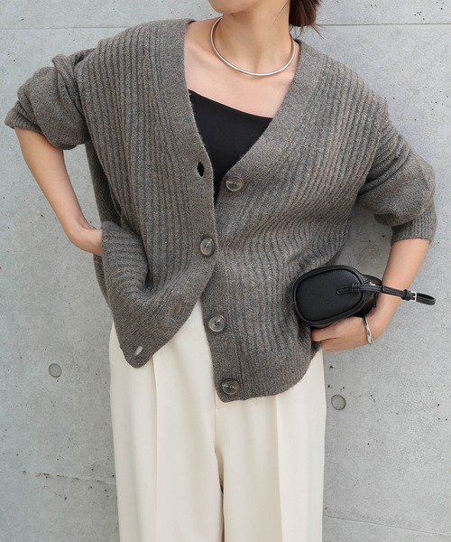 andme（アンドミー） カーディガン リブ編みボックスシルエット長袖