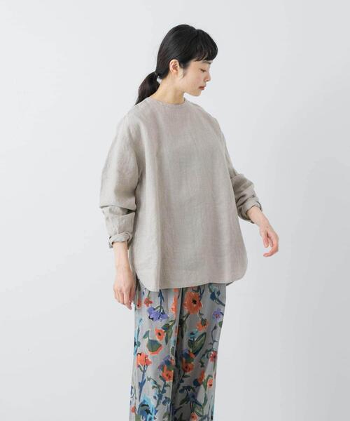 かぐれ ブラウス シャツ リネンクルーネックプルオーバー レディース