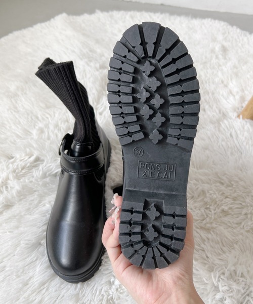 Loueme ブーツ ニットドッキングベルトソックスブーツ レディース