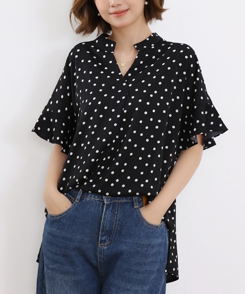 ブラウス シャツ フリル袖ドット柄ブラウス レディース : ZOZOTOWN