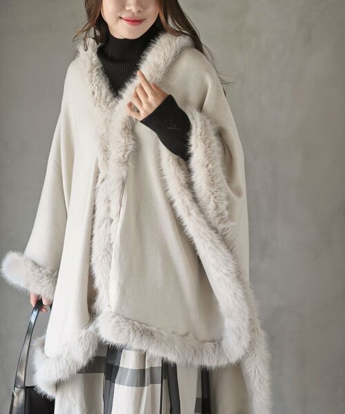 r・p・s（アールピーエス） ポンチョ フェイクファーポンチョコート