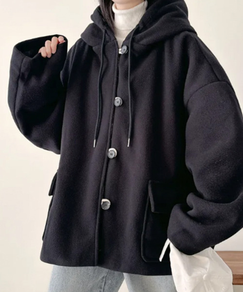 ダッフルコート コート チェック柄切替 オーバーサイズ レディース