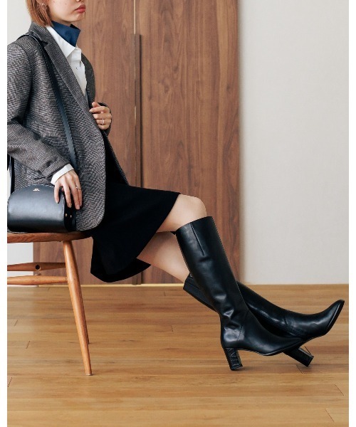 HIMIKO ブーツ 「Made in Japan」「撥水」レザーフィットロングブーツ