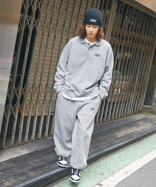 トレーナー スウェット 「 セットアップ 」ロゴ刺繍襟付きスウェット+