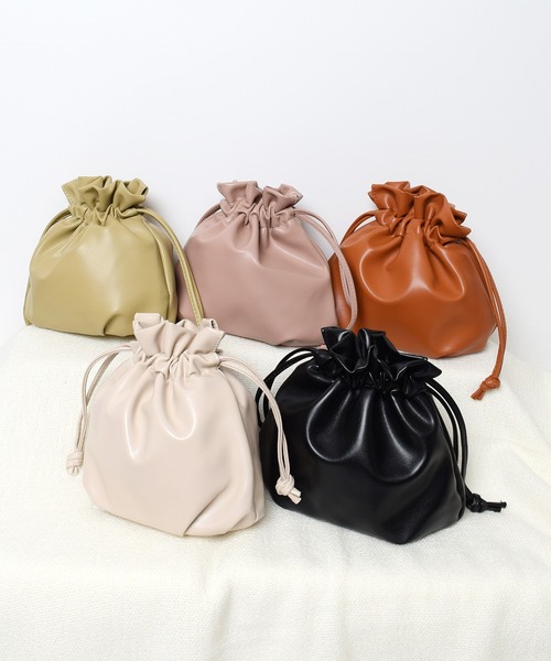 ショルダーバッグ バッグ 2WAYレザー巾着ショルダーバッグ レディース