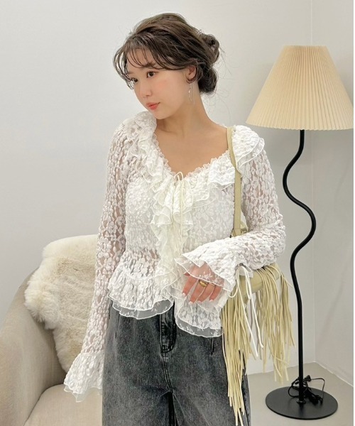 FRAY I.D（フレイ・アイディー） tシャツ ラッフルデザインレース