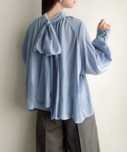 Meiru ブラウス シャツ 2wayシアーボウタイリボンブラウス レディース