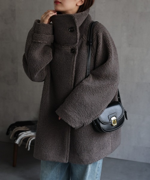 sakishimatokyo コート アウター ボアスタンドカラーミドルコート