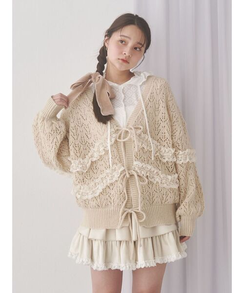 merry jenny（メリージェニー） カーディガン 透かし編みフリルニット