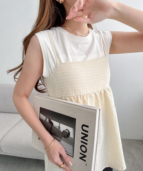 andme（アンドミー） キャミソール チェック柄バックリボンペプラム