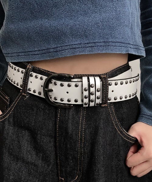 CELENA BEATS ベルト ダブルスタッズ PUレザー バックルベルト